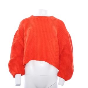 Moth Loose Fit Cropped Ribbed Sweater Orange S